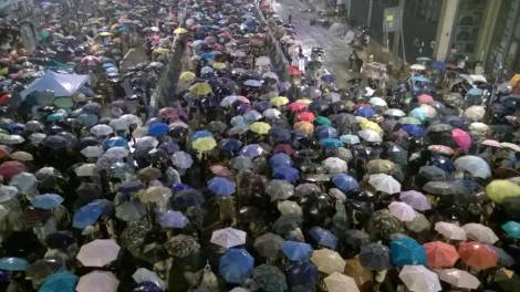 Hong Kong Protests Umbrellas in Rain